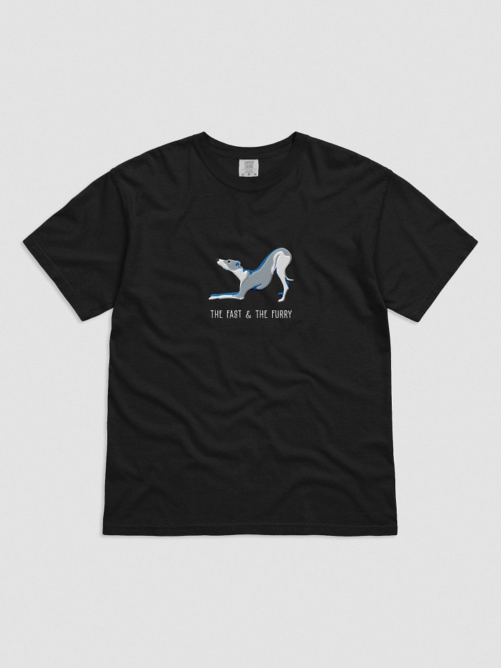 The Fast & The Furry T-Shirt(Embroidered) of an Italian Greyhound(Blue & White) product image (1)