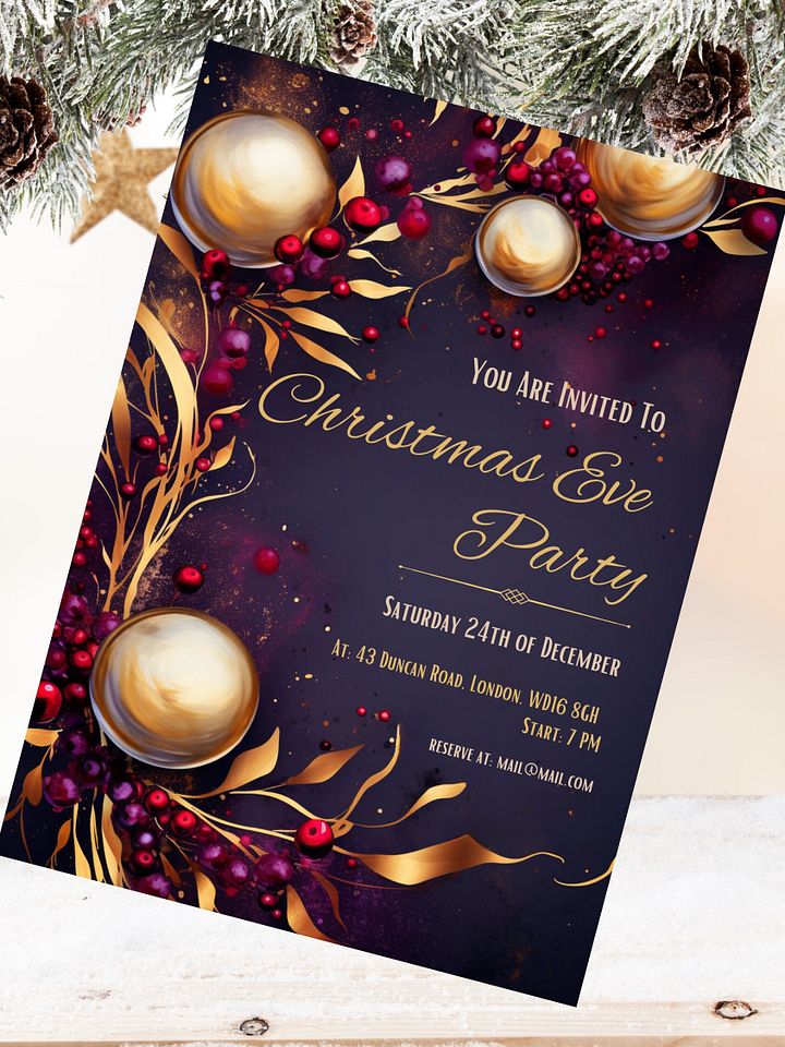 Christmas & New Year Purple and Gold Party Invitation | Editable in Canva | Christmas Party Printable Template | Holiday Invitation | Canva product image (1)
