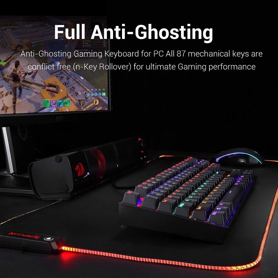 Redragon Kumara K552 Rainbow LED Backlit TKL Ten Key-Less Mechanical Wired Gaming Keyboard Without Numlock Keys (Black) product image (3)
