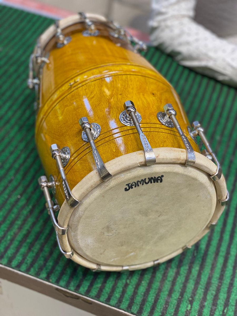 JAMUNA DHOLAK| Shisham Wood | Premium Segment Handmade Dholak | Natural Shade Polish | Bronze Nickelled Nut Bolts | for Studio Purpose product image (3)