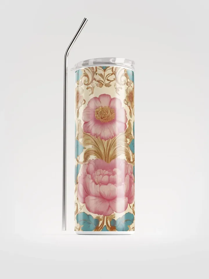 Elegant Vintage Golden Pink Flower Coquette Tumbler: Eco-Friendly Stainless Steel with Straw product image (1)