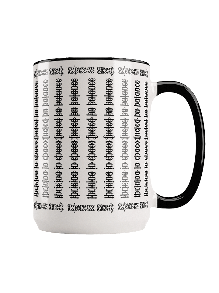 Can you spot it - Cryptic message mug "thriving in chaos fueled by balance" with border: 'Euphonia Ebony' product image (2)