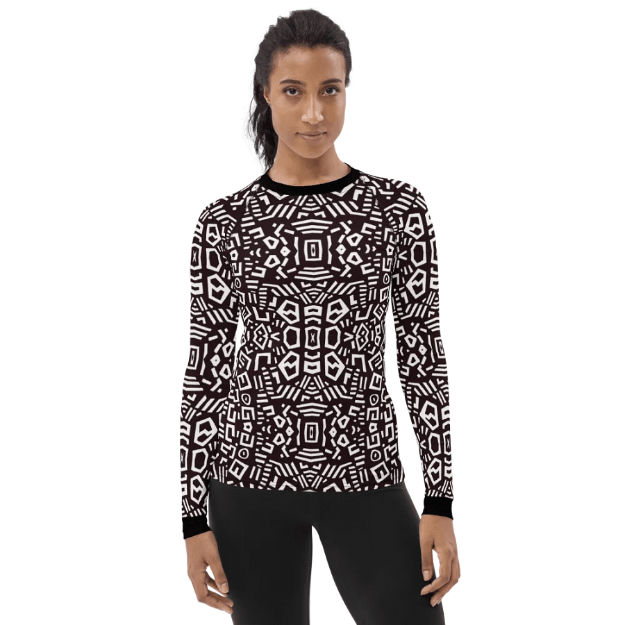 African Sun-Kissed Serenity: Geometric Doodle Long-Sleeve Rash Guard product image (1)