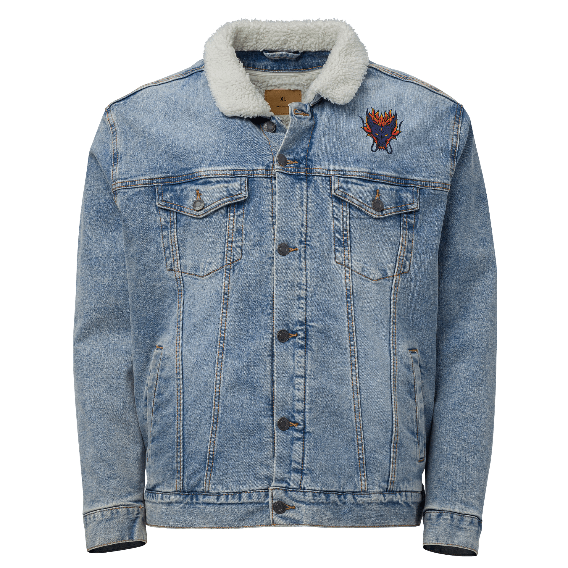 Flame Dragon Patch Jacket Threadfast Sherpa Denim Jacket product image (1)