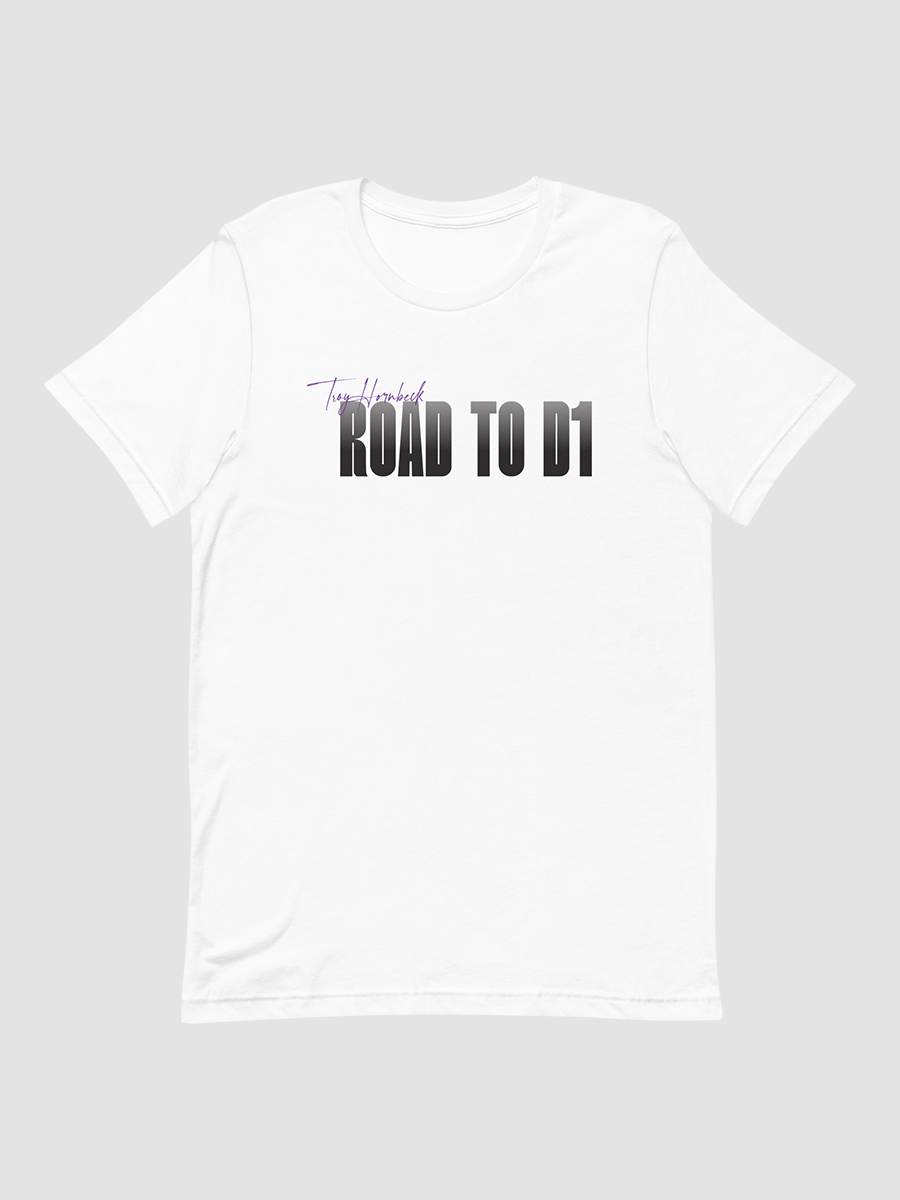 Troy Hornbeck - ROAD TO D1 - White T-shirt with PURPLE product image (1)