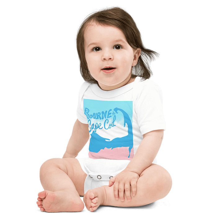 BOURNE to Cape Cod™ | Baby One-Piece with Snaps | BRN.2C.C.™ Logo Back | Ultra-Soft Cotton Bodysuit for Coastal Cuties | Deep Sky Blue Logos on Patriotic Pastels product image (11)