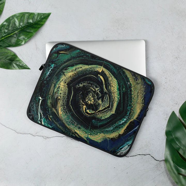 'Midnight Halo' - Abstract Acrylic Ring Pour Print, Laptop Sleeve product image (2)