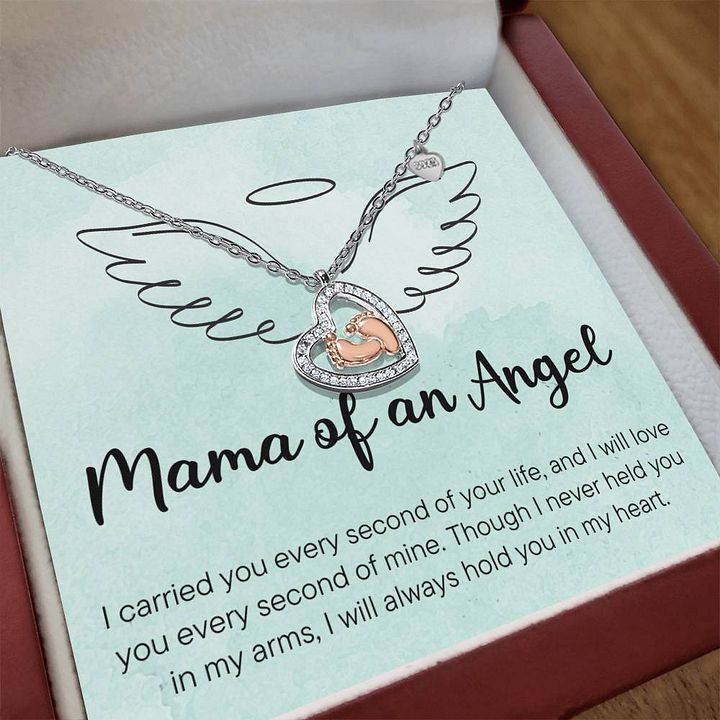 Mama of an Angel – Memorial Baby Feet Heart Necklace product image (2)