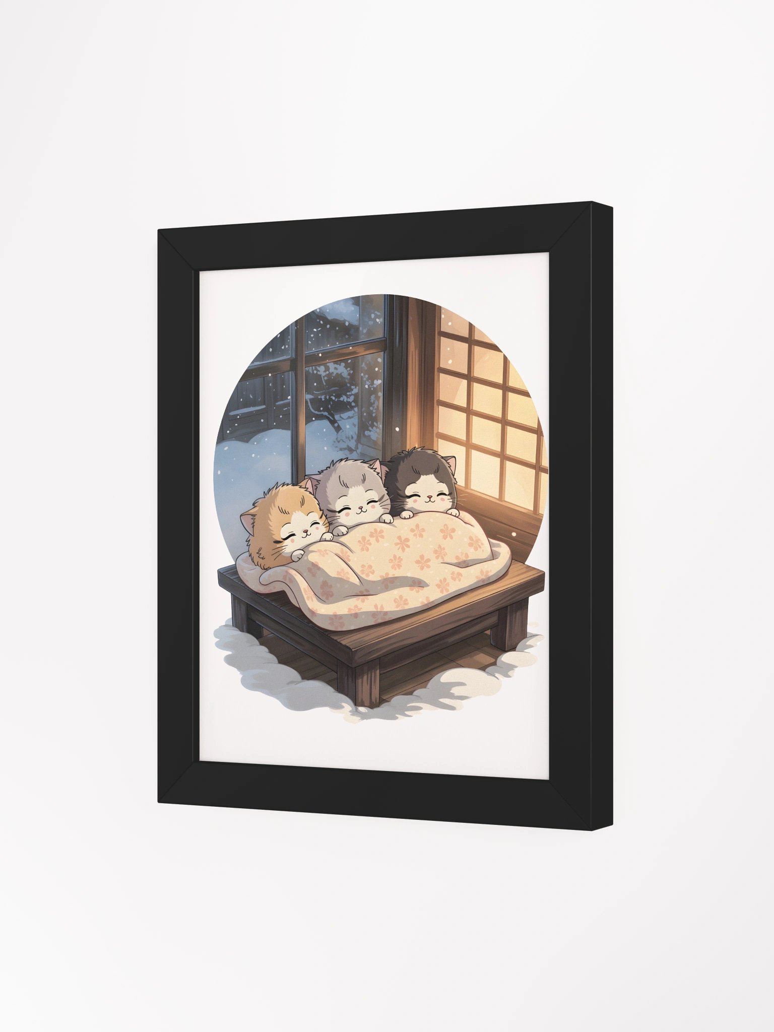 Cozy Winter Kittens Framed Art Print | Japanese Style Snowy Day Wall Decor product image (5)