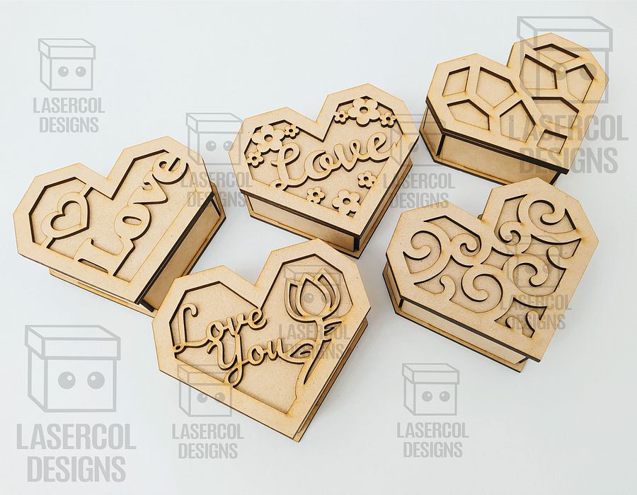 Heart Shaped Box Set 2 (5 Styles, 3 Sizes) - Laser Cut Files product image (7)