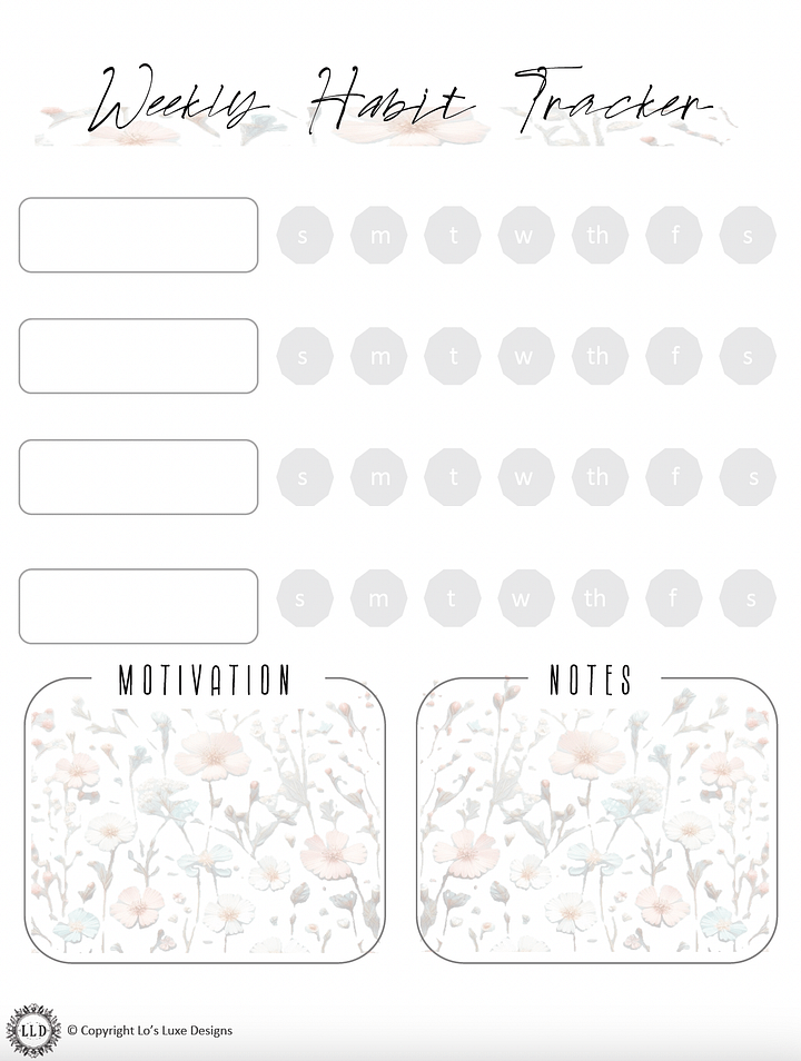 Weekly Habit Planner - Wildflowers - 8.5x11 Printable product image (1)