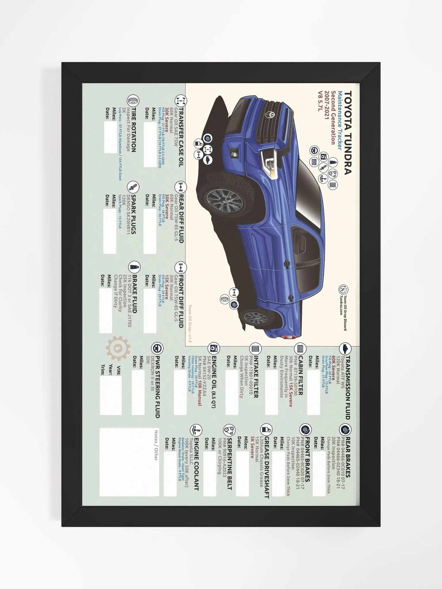 2ND GEN TUNDRA MAINTENANCE TRACKER - Blue (Framed) product image (2)