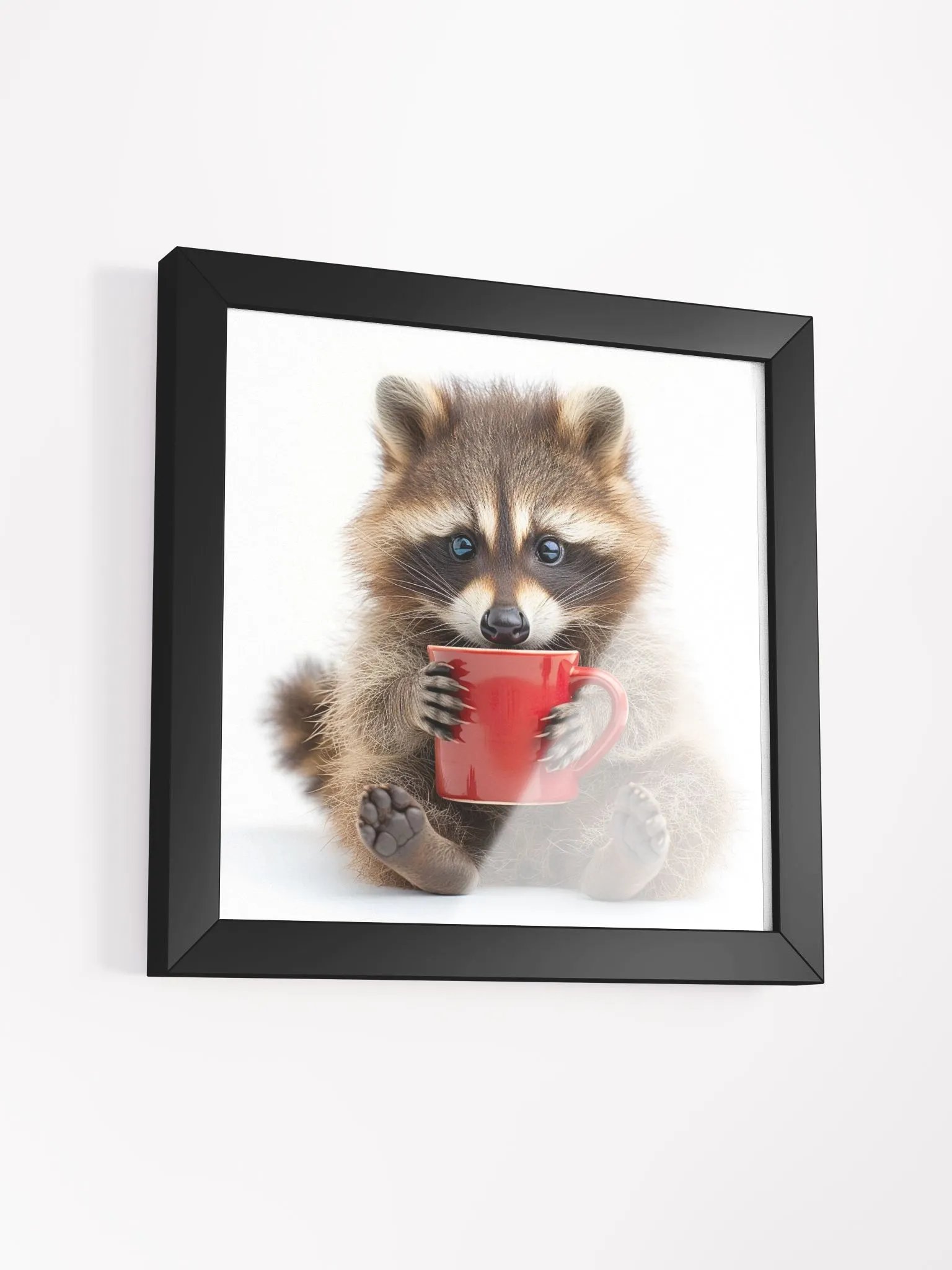 Coffee Lover Cute Baby Racoon Framed Wall Art product image (3)