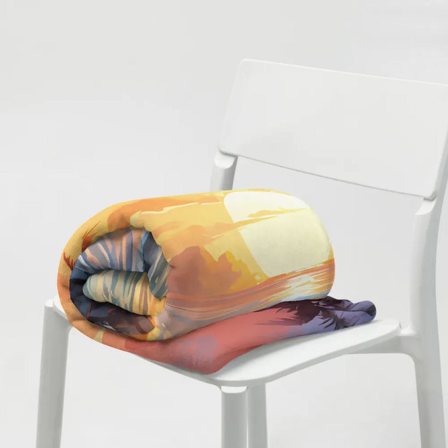 Beach Sunset Island Palm Trees Scenic Throw Blanket product image (10)