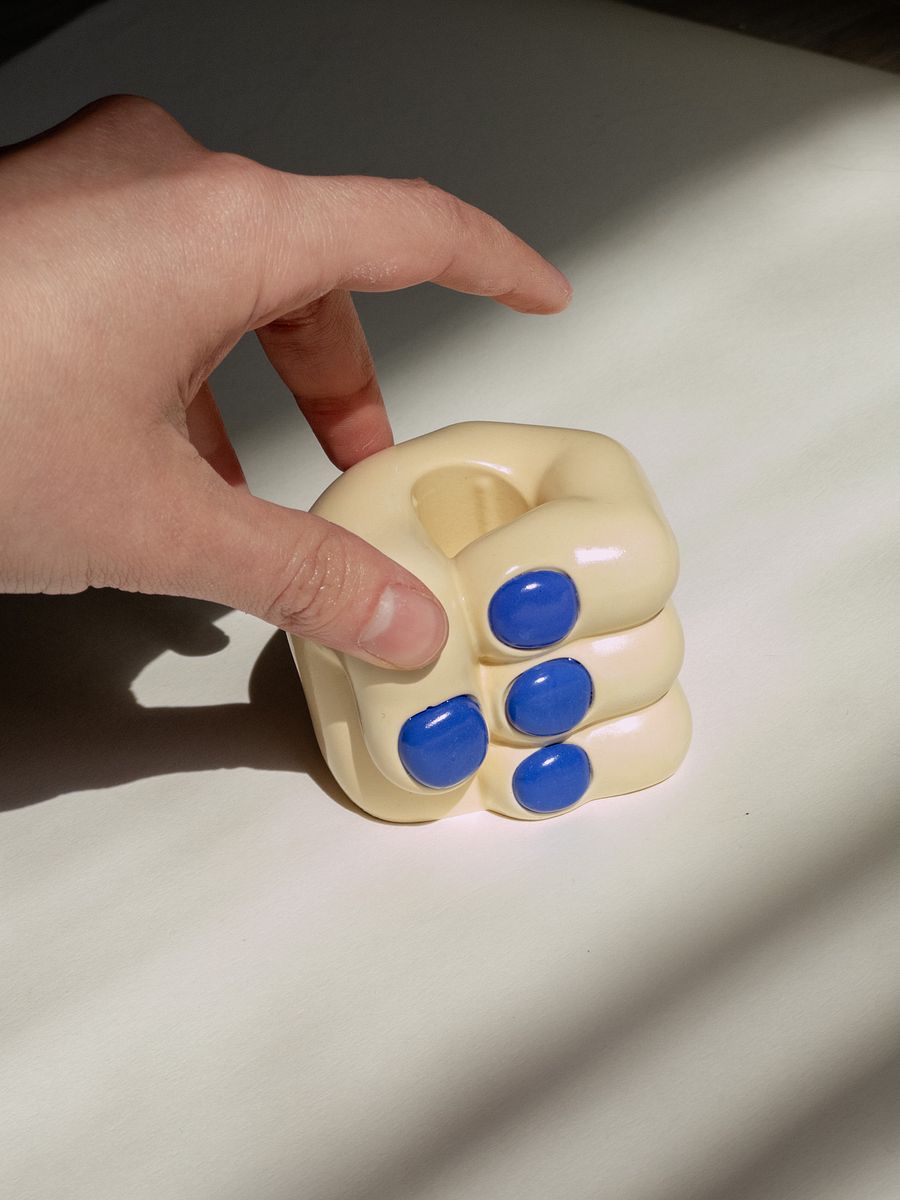 Hand Candleholder - Cream and Blue product image (2)