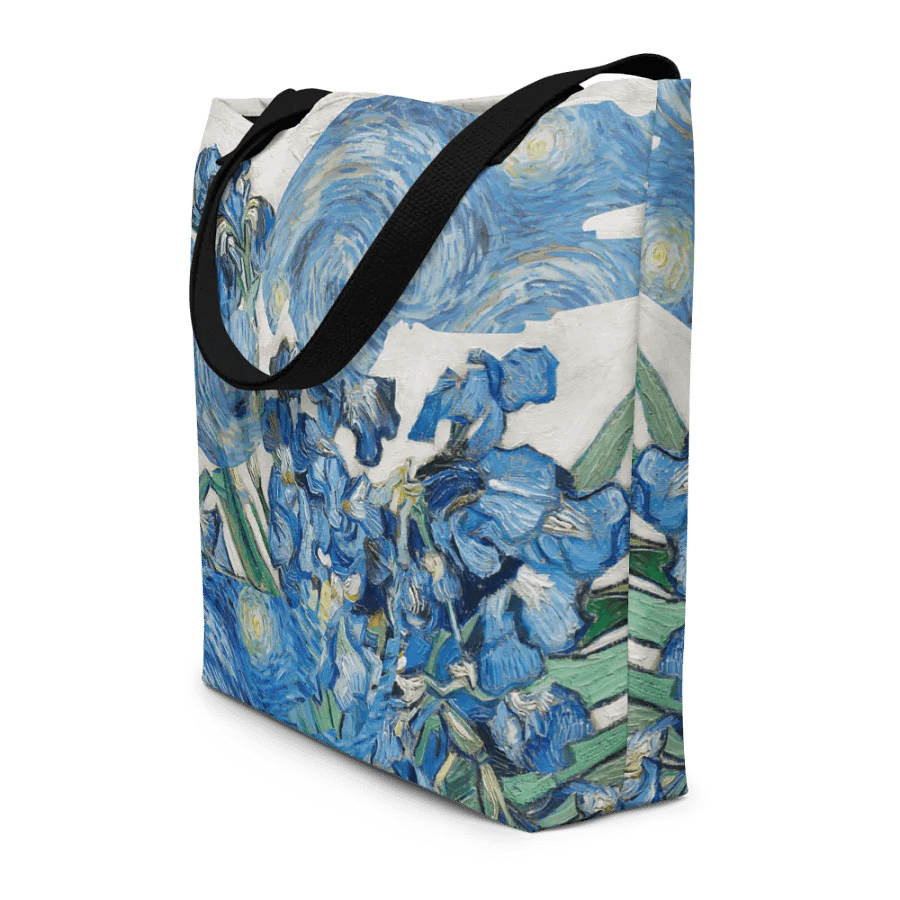 Big printed tote bag with Van Gogh inspired irises and starry night  design product image (7)