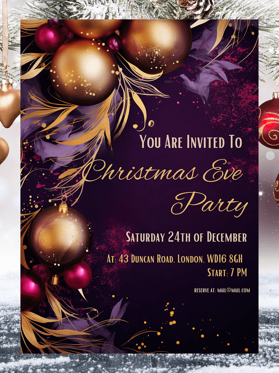 Stunning Purple and Gold Christmas Party Invitation | Editable in Canva | Christmas Party Printable | Holiday Invitation Template | Canva product image (3)