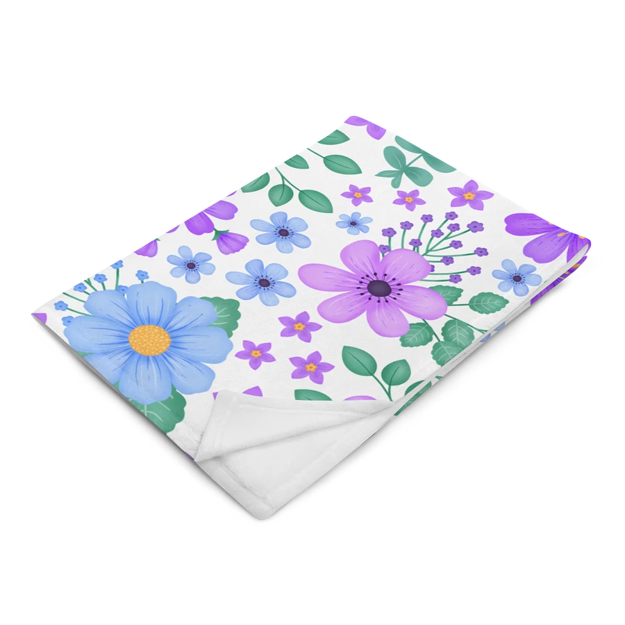 Vibrant Floral Blooms Blue Mauve Purple Blanket - White product image (3)