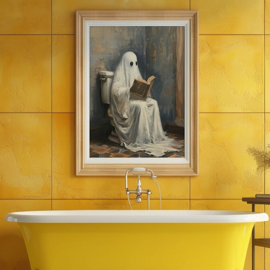 Ghost Reading a Book in Toilet Halloween Bathroom Wall Art Print product image (23)