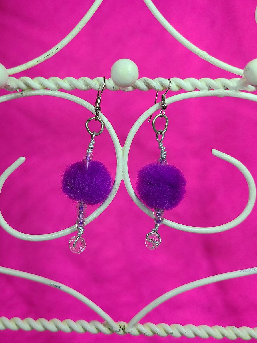 Purple Pom-Pom Rhinestone wire wrapped Earrings product image (1)