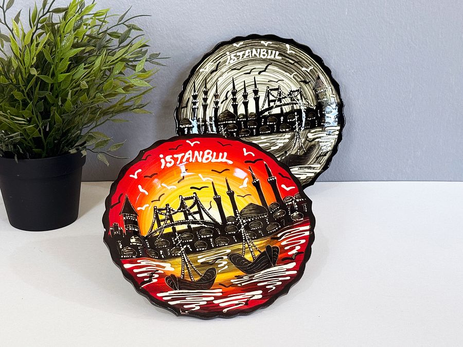 Ceramic decor plate, Istanbul (red, 18 cm) — handmade pottery, handmade ceramic, home decor, handmade gift, Turkish ceramic product image (6)