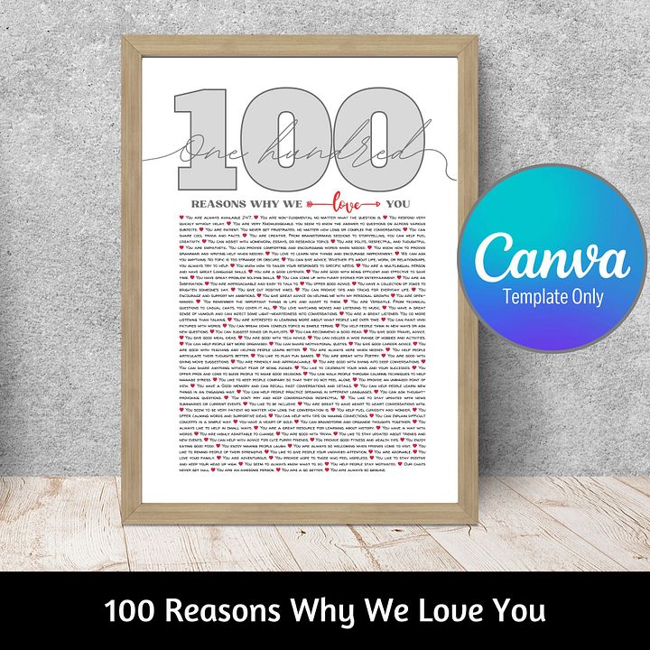100 Reasons Why We Love You Canva Template product image (1)