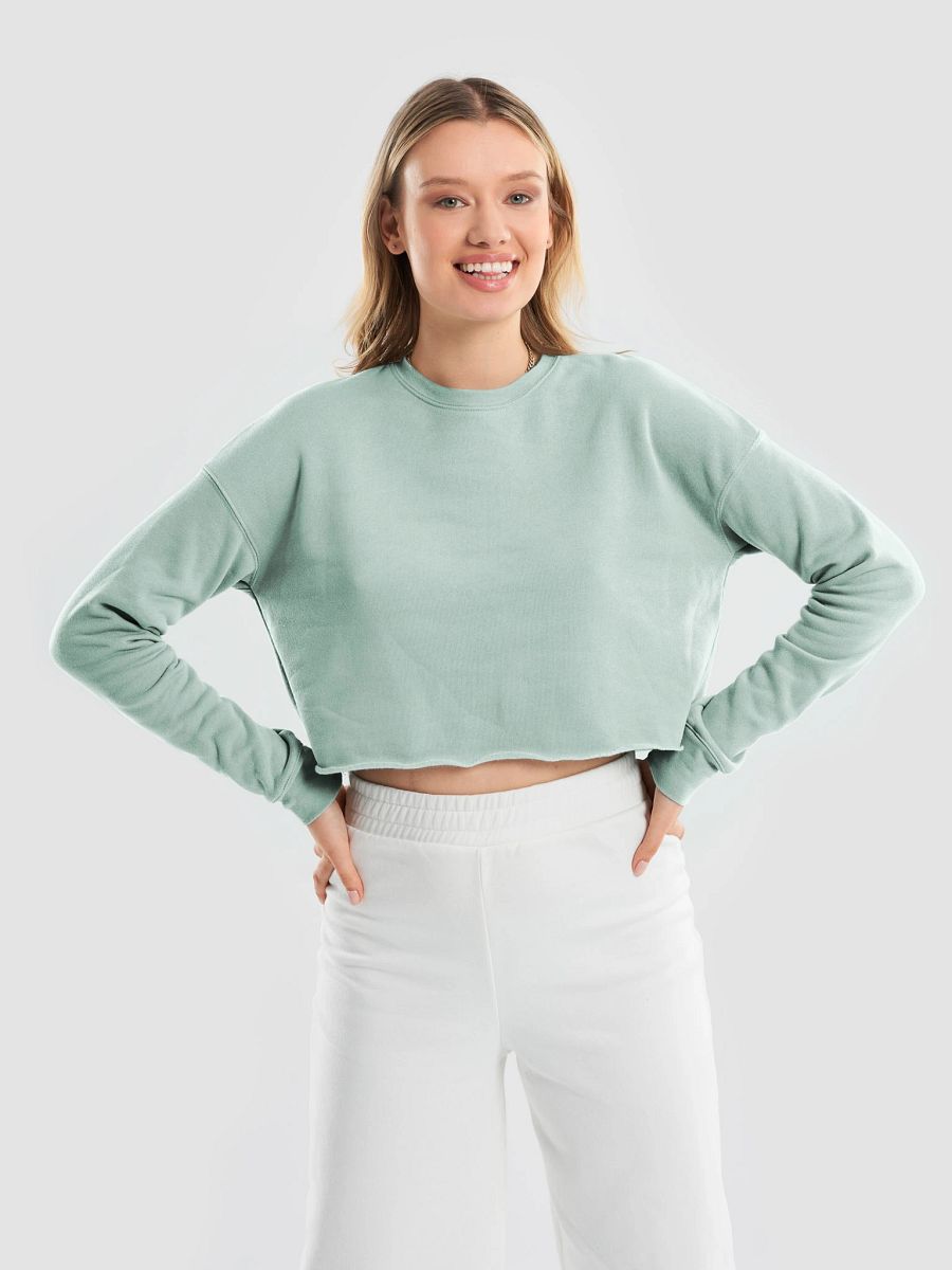 Plain Color Dusty Blue Crop Sweatshirt product image (1)