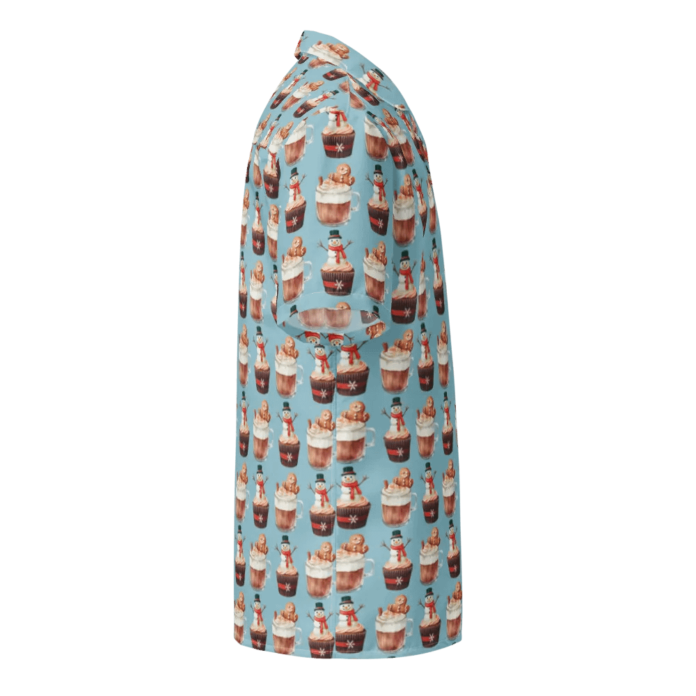 Xmas tea time gingerbread man latte cupcake Unisex Hawaiian Shirt product image (10)
