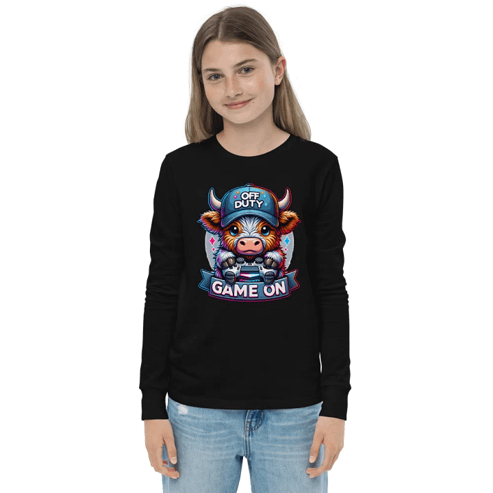 Off Duty Gaming Cow Youth Long Sleeve T-Shirt product image (8)