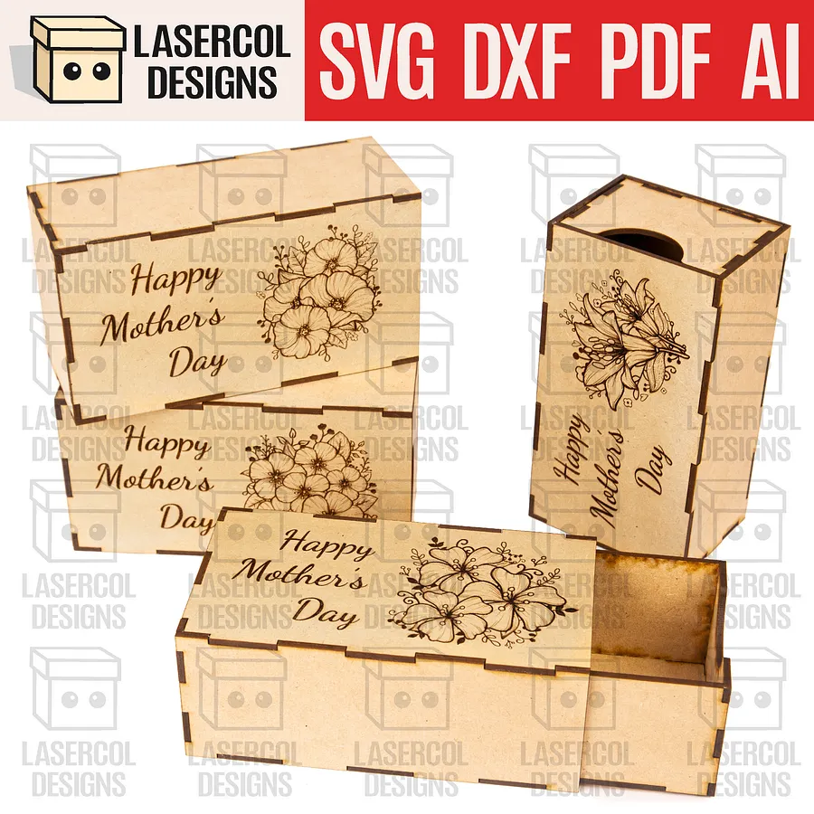 Mother's Day Gift Boxes (2 Sizes, 4 Styles) - Laser Cut Files product image (1)
