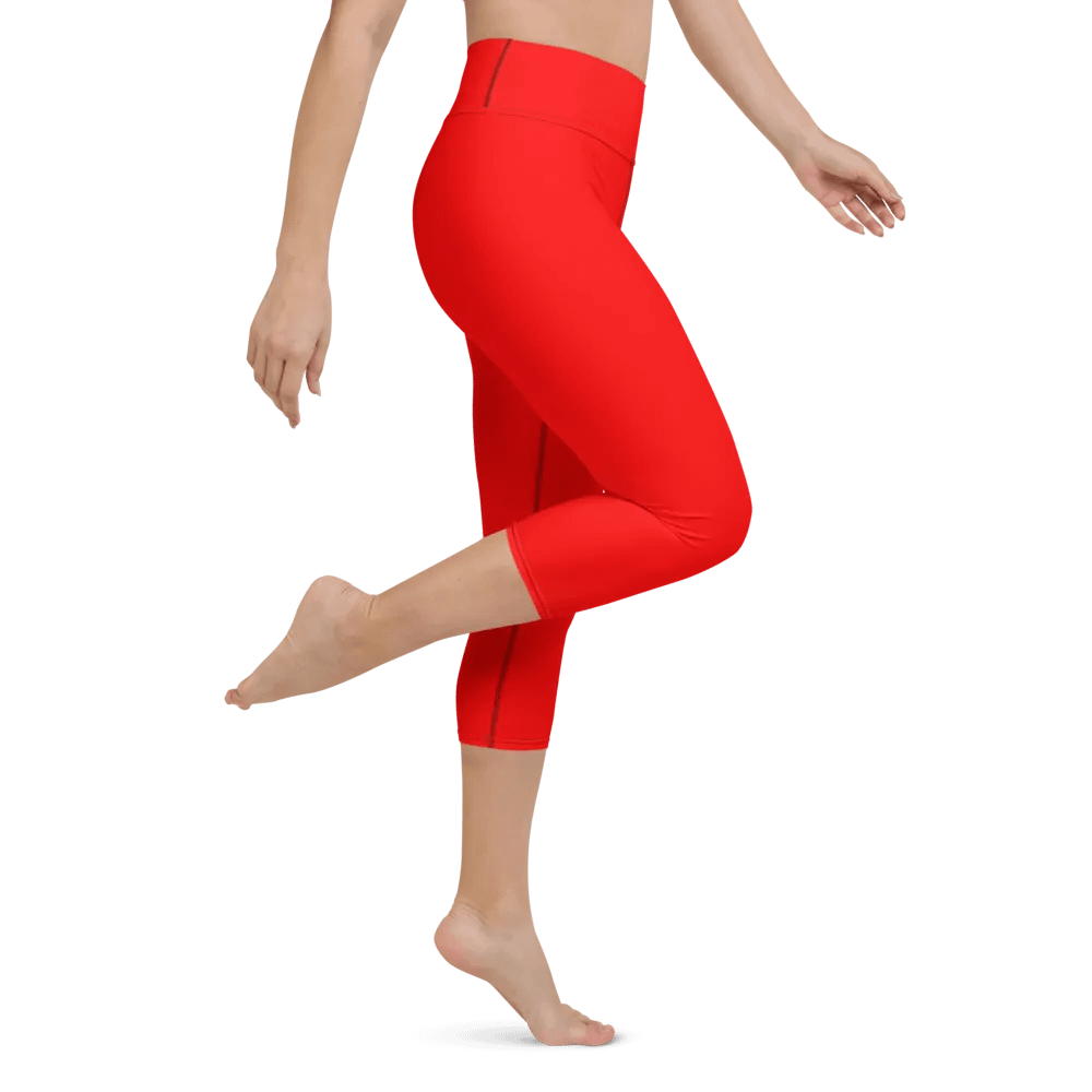 Plain Color Red Yoga Capri Leggings product image (3)