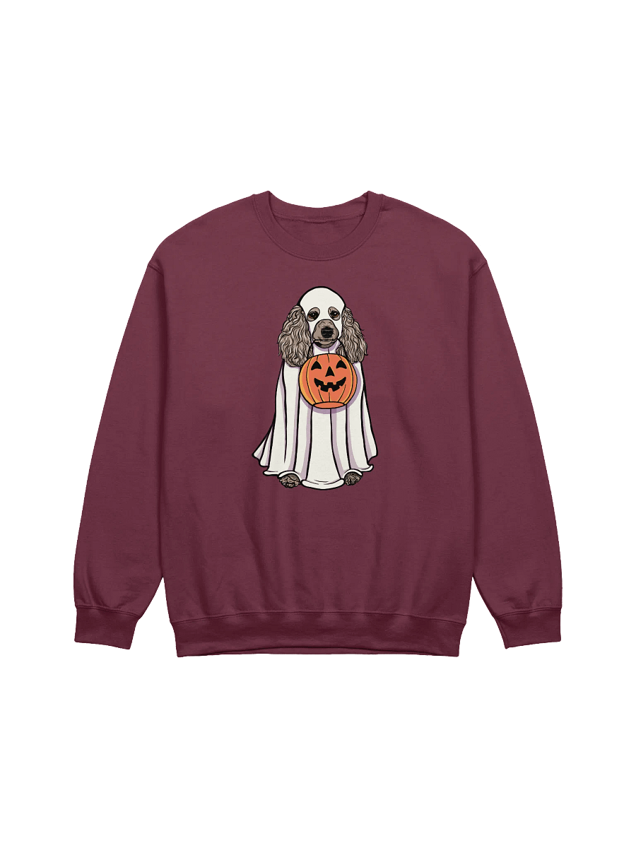 Funny Halloween Poodle(Apricot) Sweatshirt | Funny Papillon Wearing a Ghost Costume and Holding a Pumpkin Basket product image (12)