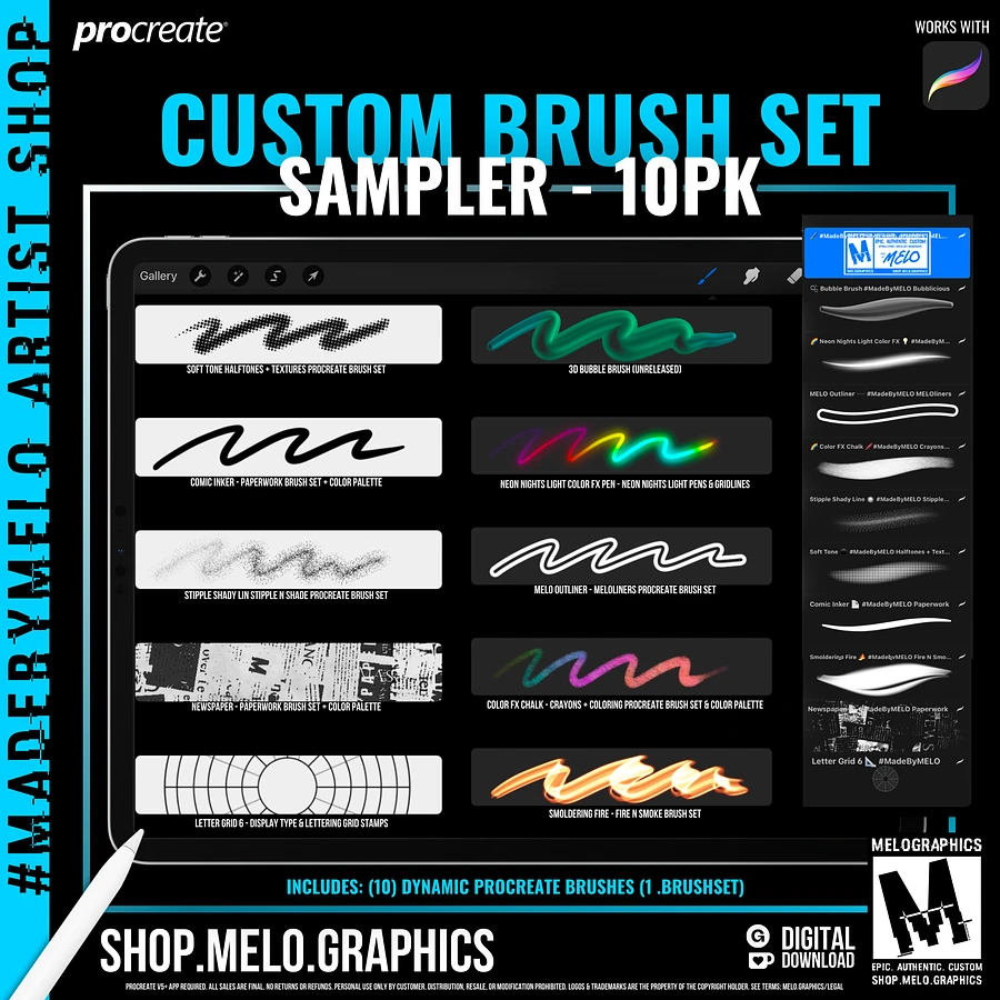 Custom Procreate Brush Set Sampler - 10pk | #MadeByMELO product image (2)