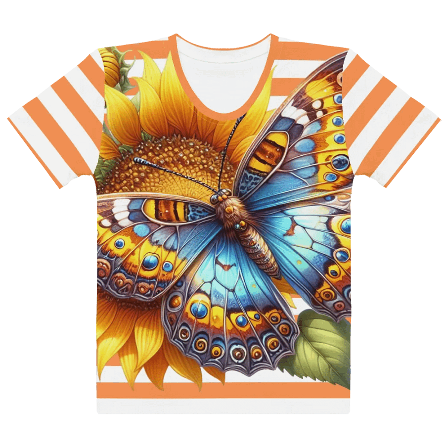 Butterfly Sunflower Bliss Women's Orange Stripped AOP Tee product image (12)