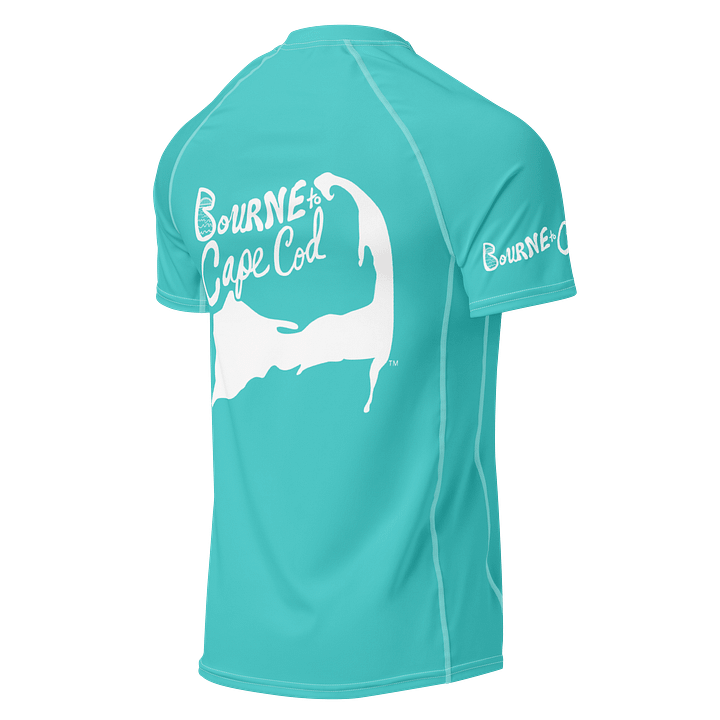 BRN.2C.C.™/BOURNE to Cape Cod™ | Men’s Performance Rash Guard | Recycled UPF 50+ Surf Shirt | White Logos on Dark Turquoise product image (2)