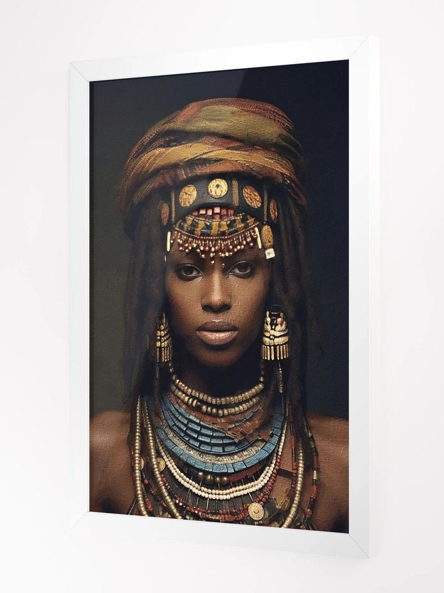 African Woman in Traditional Head Dress, Bronze & Blue Stone Jewelry Poster Print, Framed product image (3)