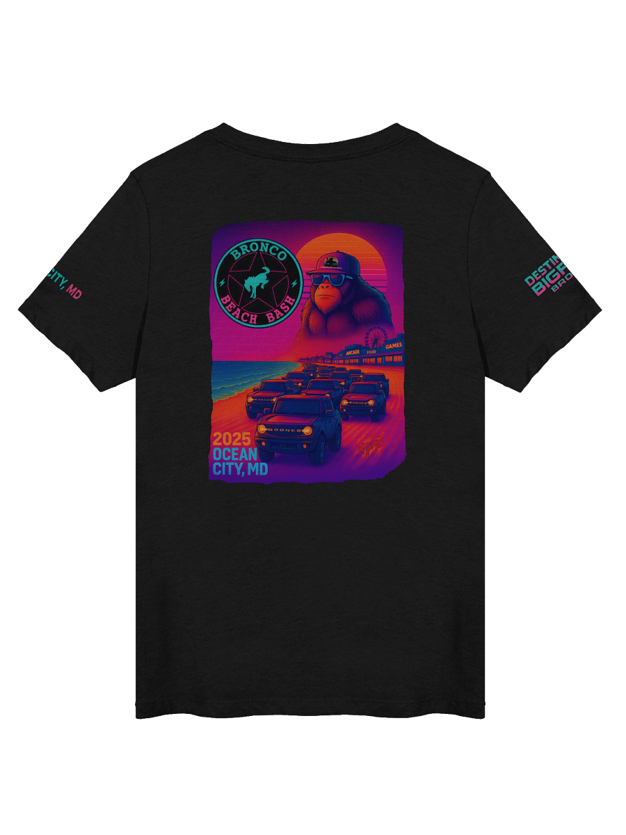 2025 Bronco Beach Bash Ocean City / Destination Bigfoot Bronco Collab | Women's Relaxed V-Neck T-Shirt (Multiple Color Options) product image (2)