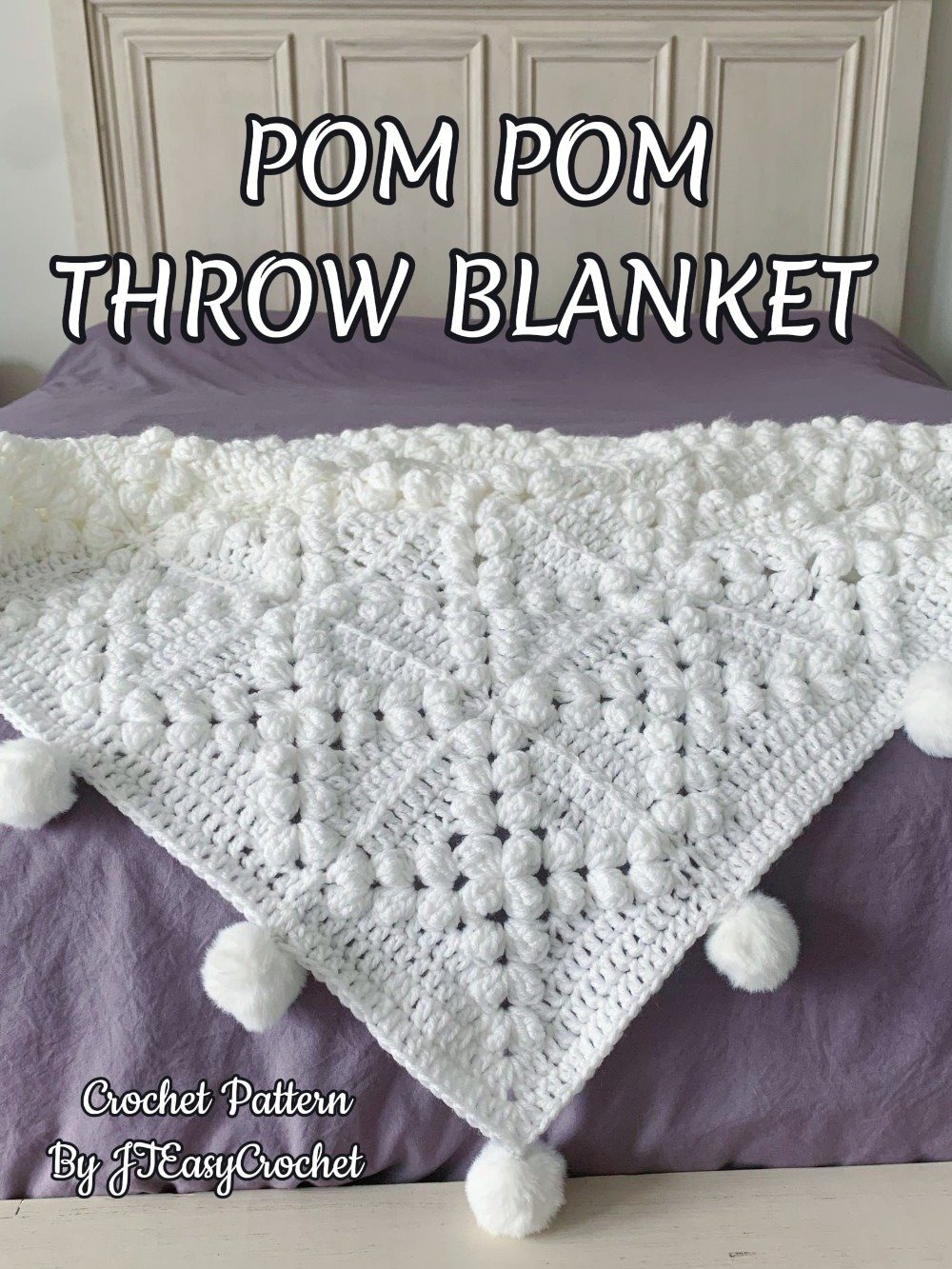 Granny Square Blanket With Poms, Easy Crochet Pattern & VIDEO, Textured Crochet Throw Home Decor, Baby Gift product image (11)