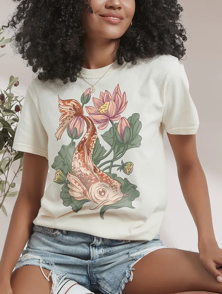 Goblincore and Cottagecore Shirts for Fish Lovers | Koi Fish Among Lotus Flowers Botanicals T-Shirt product image (10)