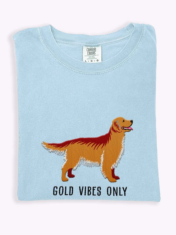 Gold Vibes Only T-Shirt(Embroidered) of a Golden Retriever product image (1)