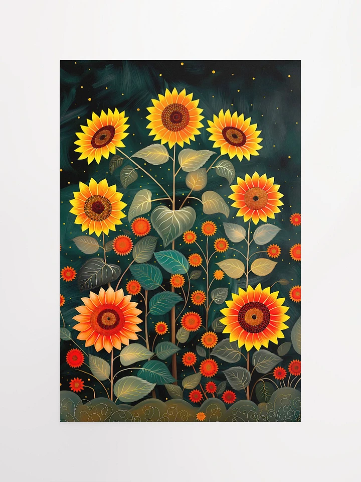 Starry Night Sunflower Field Poster: Vibrant Botanical Art for Warm Home Decor Matte Poster product image (2)
