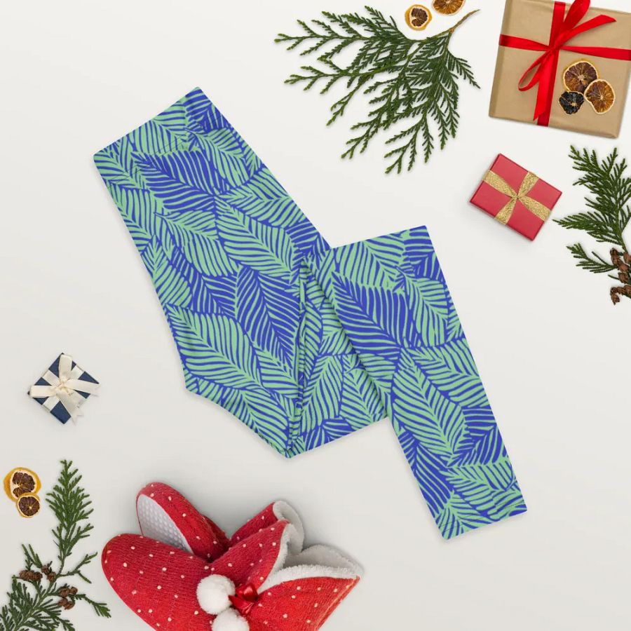 Leggings in light green and blue leafy designs for those who like natures inpired product image (8)