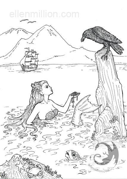 Mermaid's Gift digital coloring page product image (1)