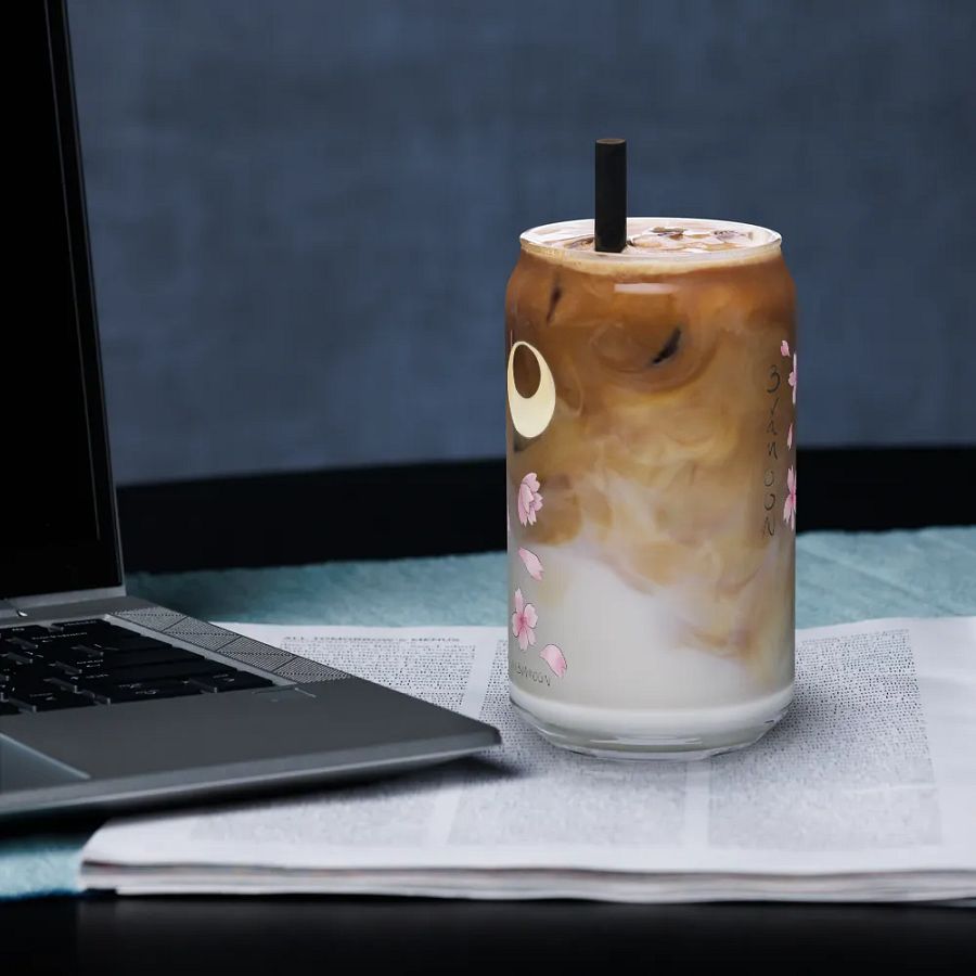 Sakura Moon 16 oz Glass with or without lid/straw product image (3)