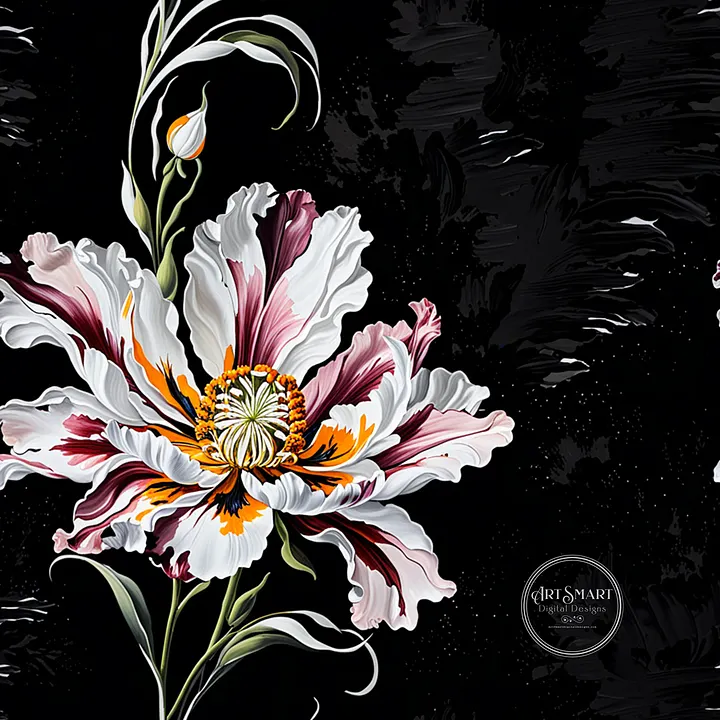 Seamless Pattern - Pink and White Flowers in Vertical Stripes on Black and Gray product image (1)