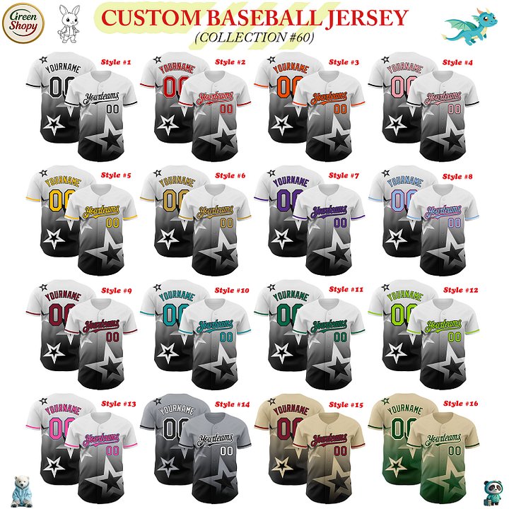 Authentic Baseball Jersey, Custom Baseball Jersey, Personalized Sport Jersey, Colorful, 3D Gradient Style Twinkle Star product image (181)