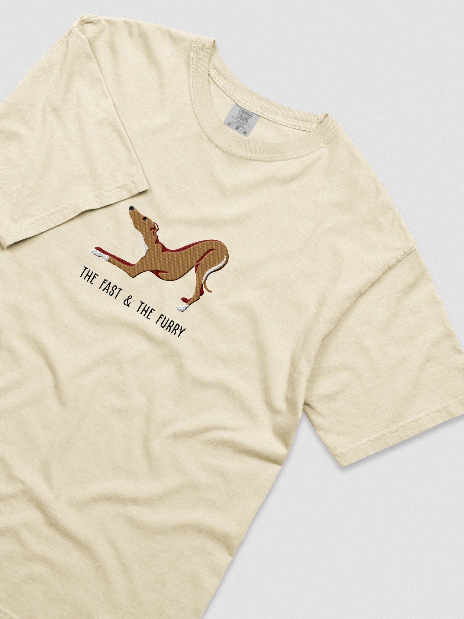The Fast & The Furry T-Shirt(Embroidered) of an Italian Greyhound(Tan) product image (8)