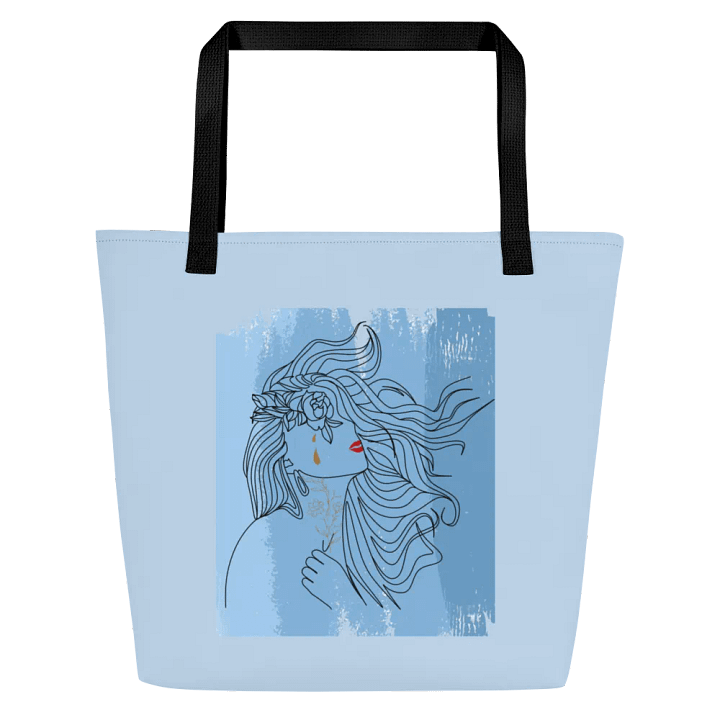 All-Over Print Large Tote Bag w/ Pocket - Girl on Black Lining product image (2)