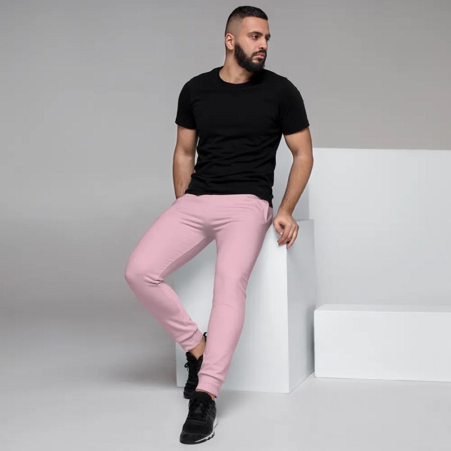 Plain Light Pink Soft Summer Recycled Polyester Premium Men's Joggers by Treasure Pie product image (7)