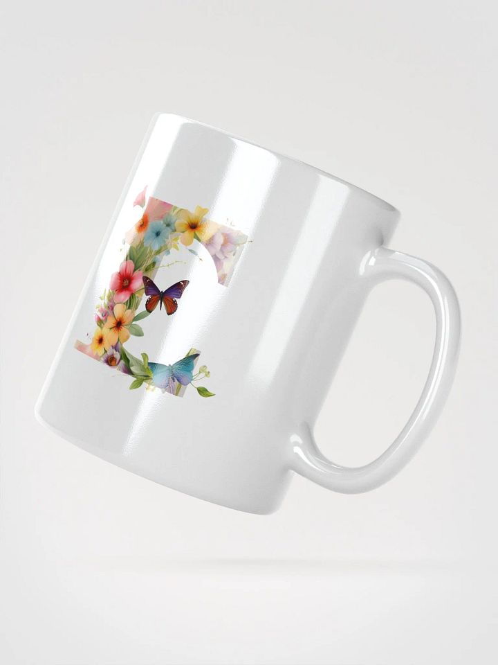 Letter E Monogram Floral Fantasy White Glossy Mug product image (5)